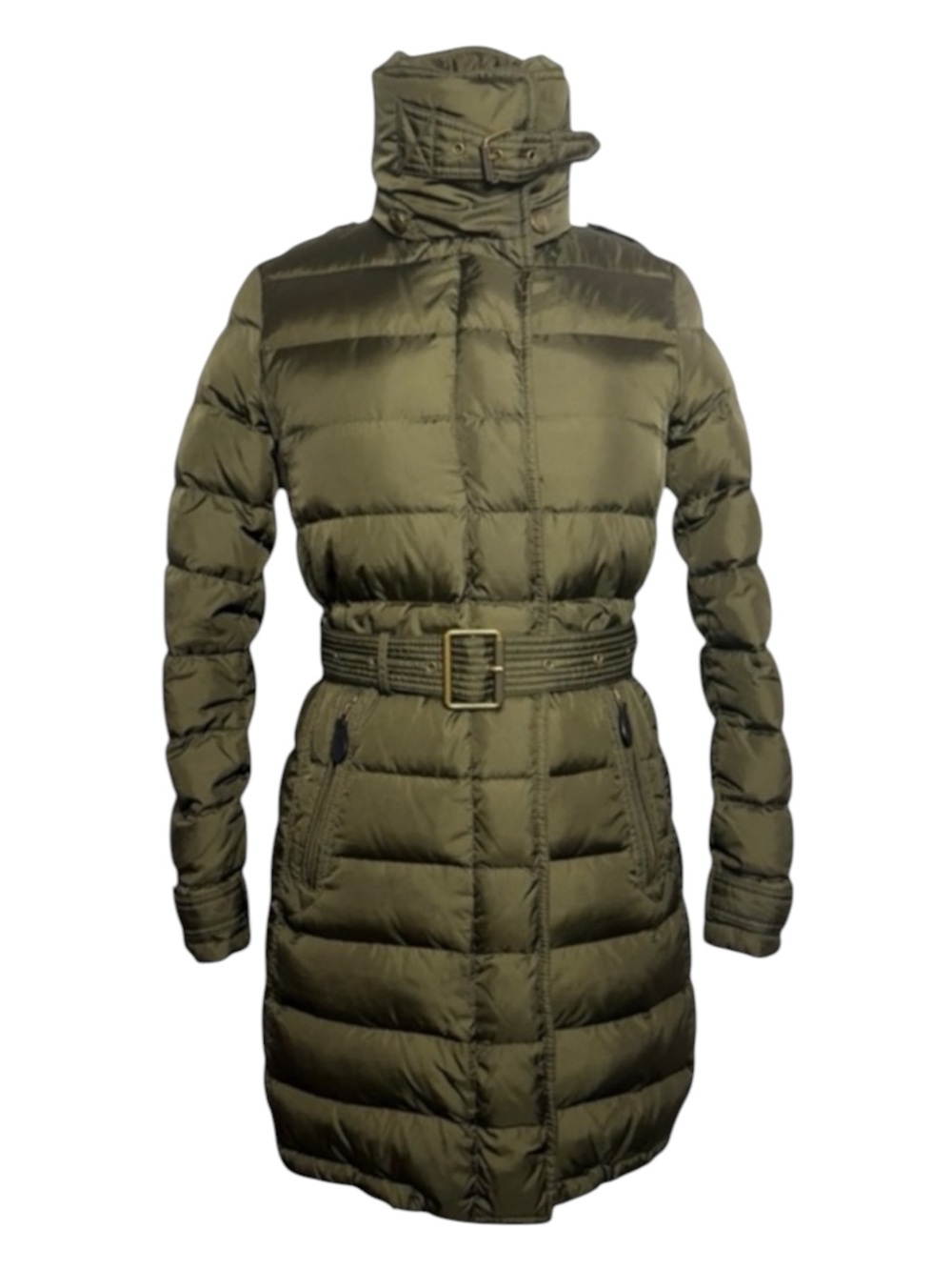 Burberry Brit quilted down puffer coat army green dark olive size Small